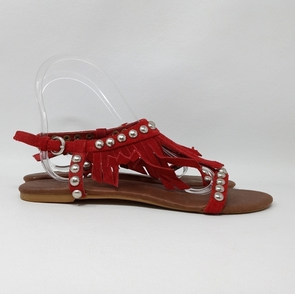 Jeffery Campbell Wink Red Suede Fringe Studded sandals, Women's Size 7. - Picture 4 of 13